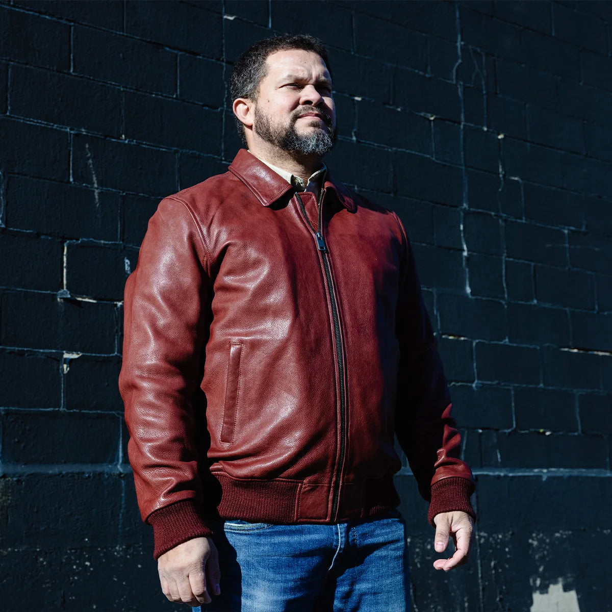 Moto Bomber - Men's Leather Jacket Cognac and Oxblood