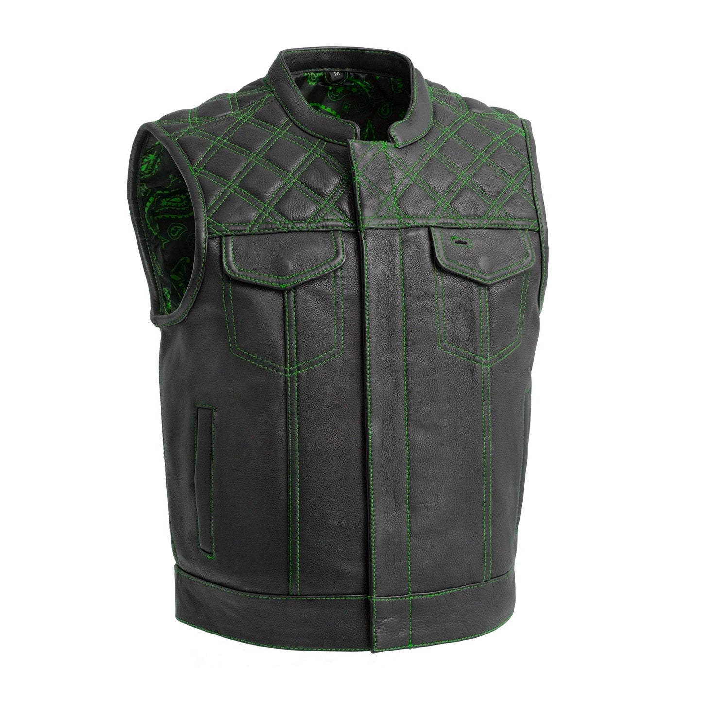 Upside Men's Club Style Leather Vest Orange and Green