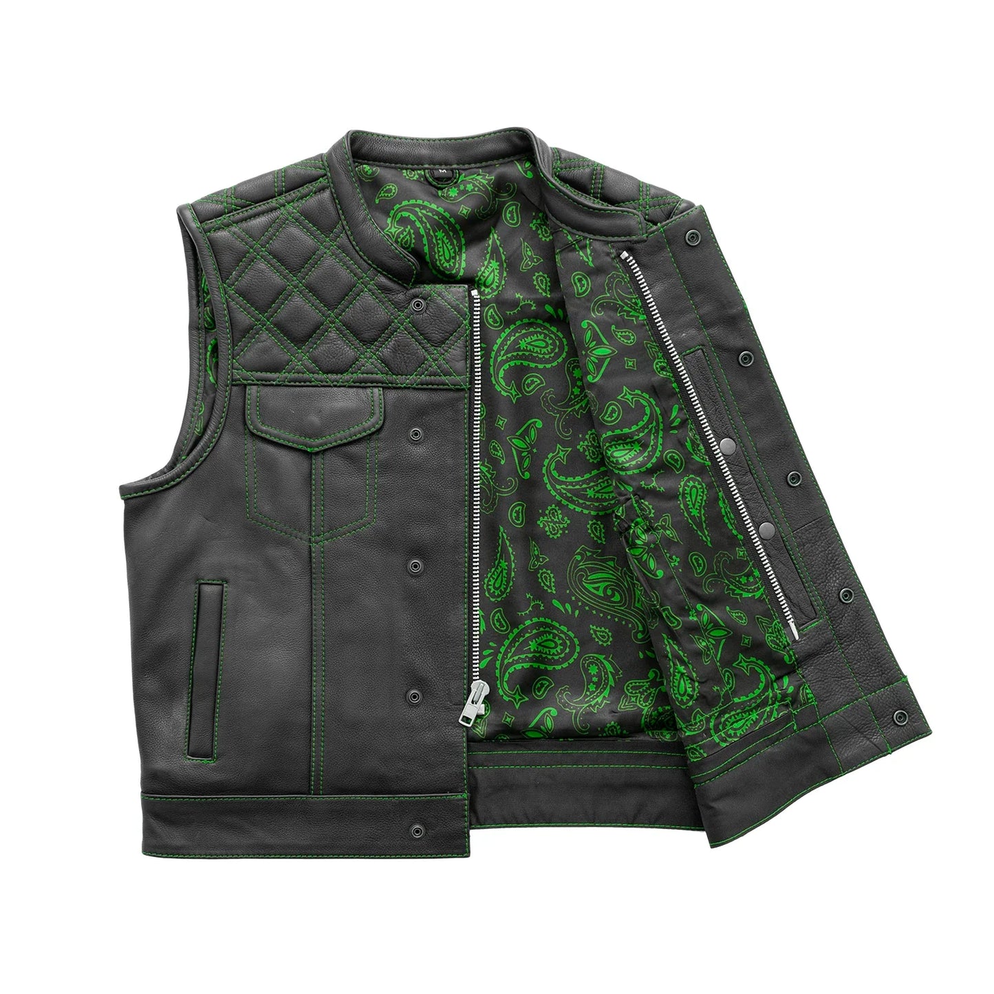 Upside Men's Club Style Leather Vest Orange and Green