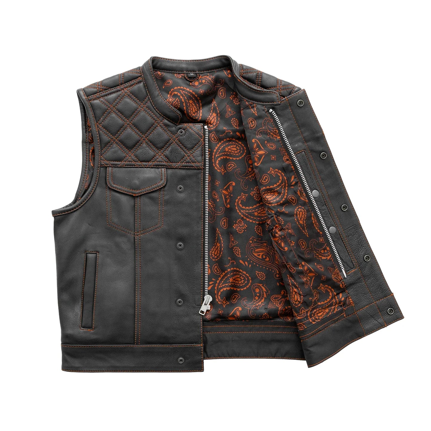 Upside Men's Club Style Leather Vest Orange and Green