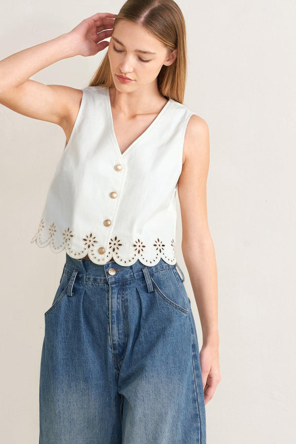 SEAFOAM SCALLOP WOVEN VEST