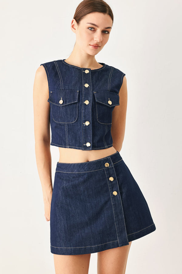 ICONIC INDIGO DENIM CROP VEST