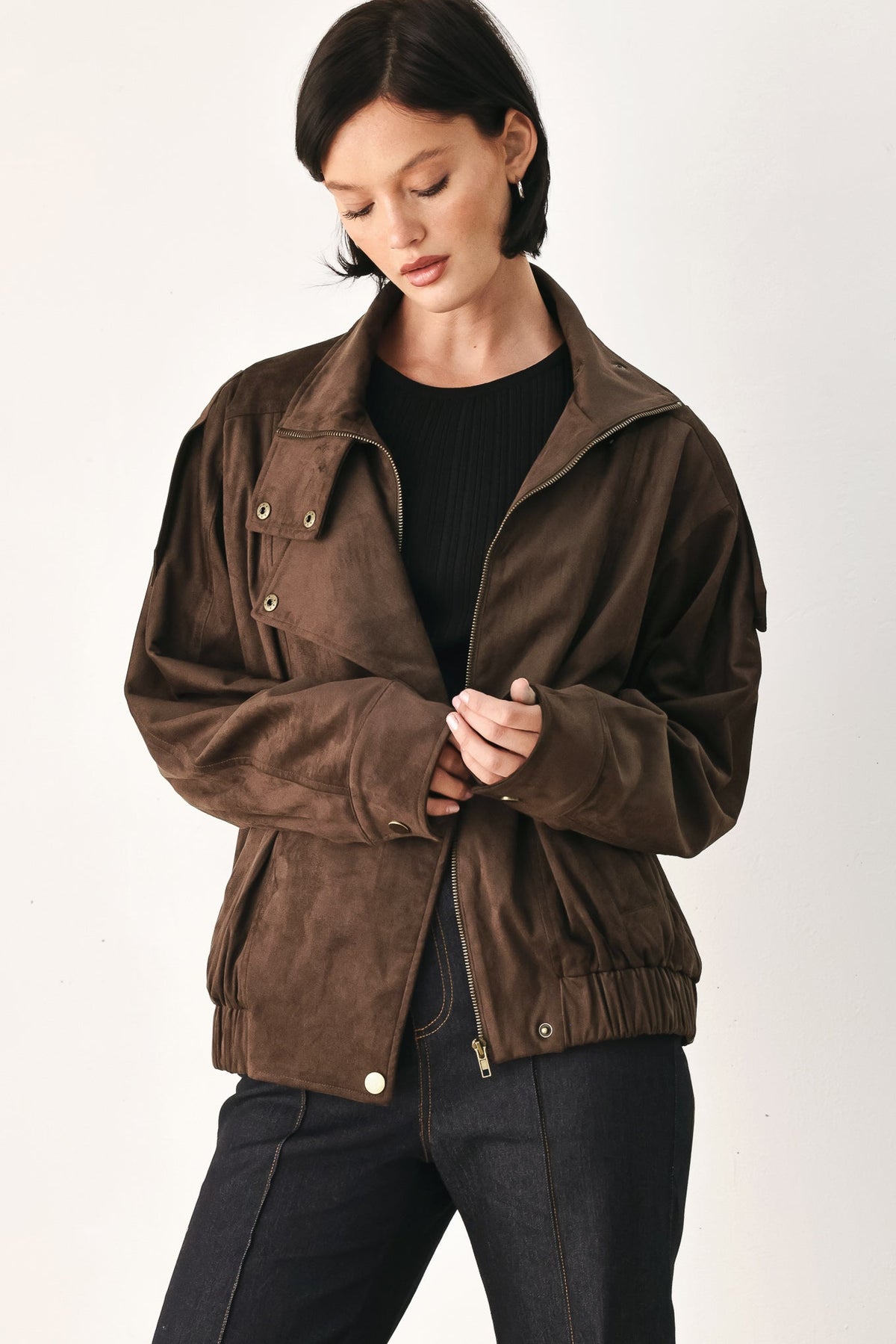DOWNTOWN DARLING FAUX LEATHER BOMBER JACKET