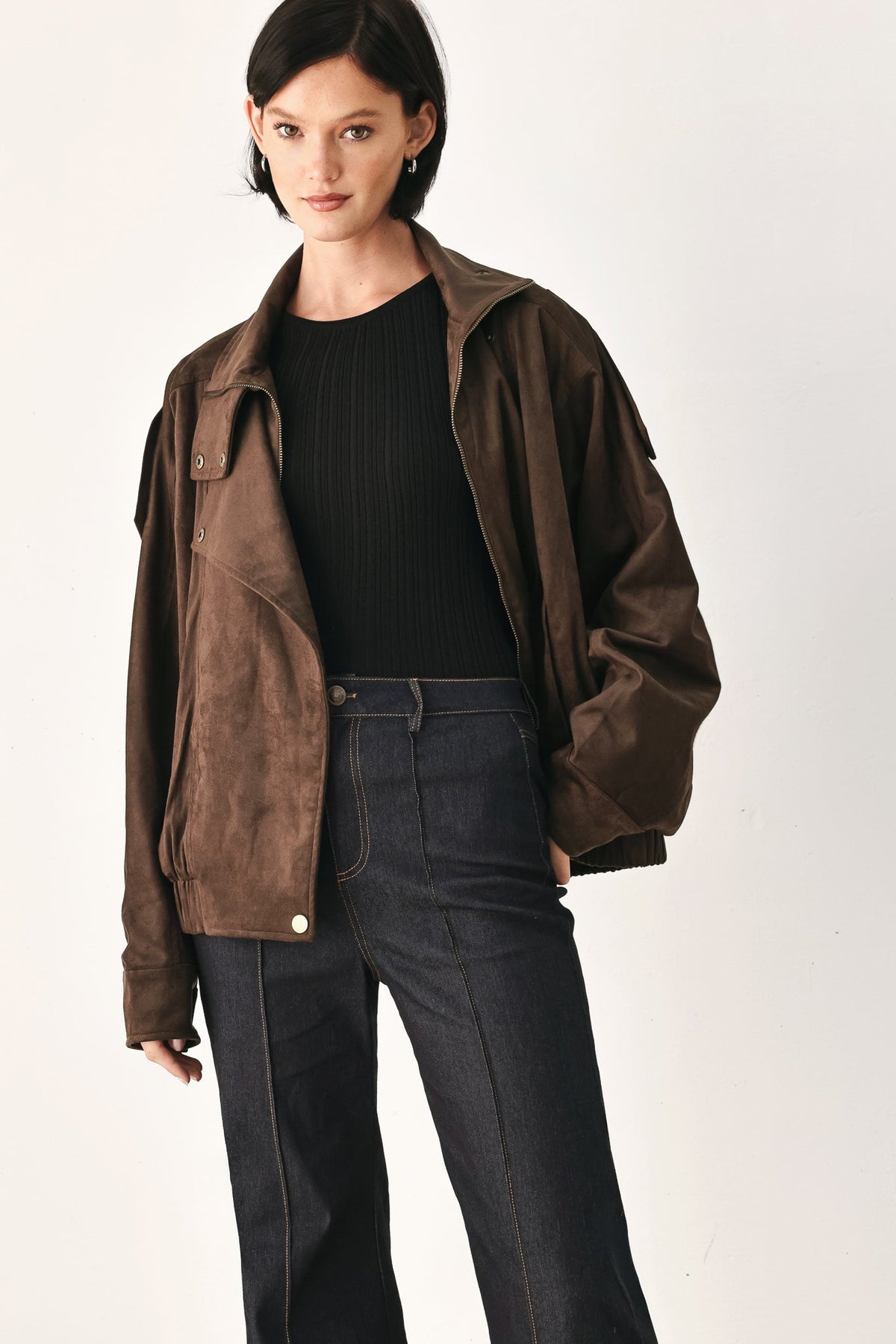 DOWNTOWN DARLING FAUX LEATHER BOMBER JACKET
