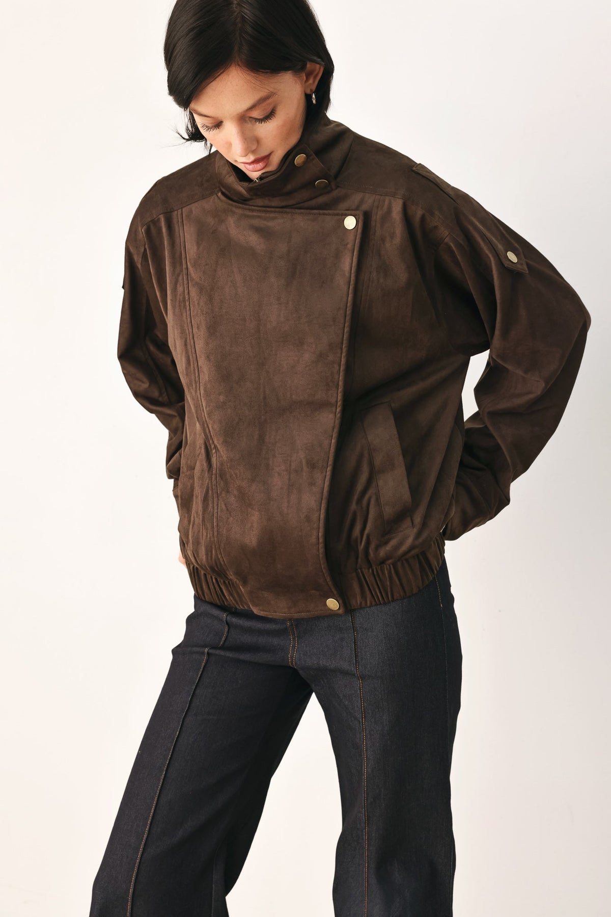 DOWNTOWN DARLING FAUX LEATHER BOMBER JACKET