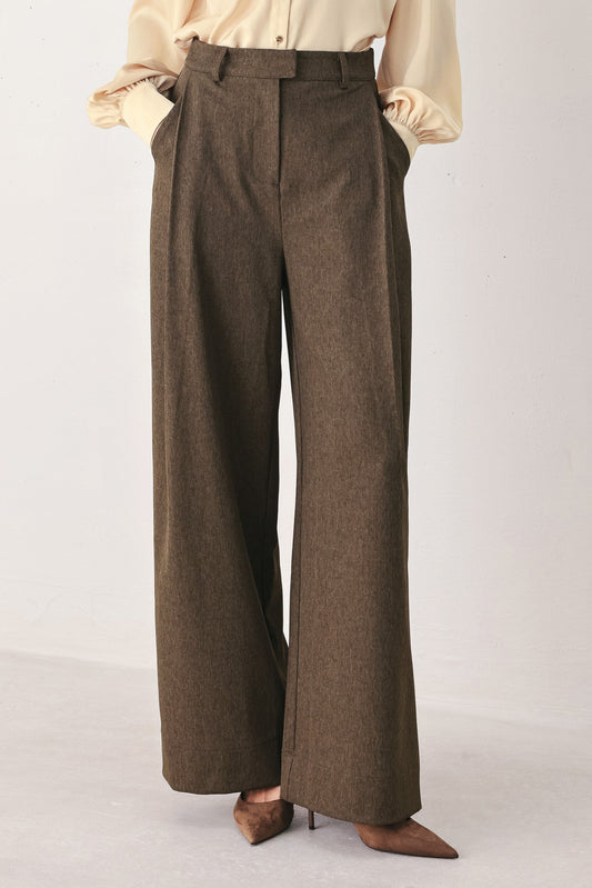 BISTRO BROWN WOVEN WIDE LEG PANT