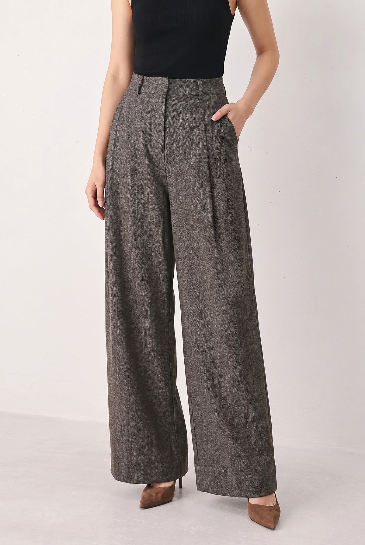 COCOA STRUCTURE BROWN WIDE-LEG PANTS