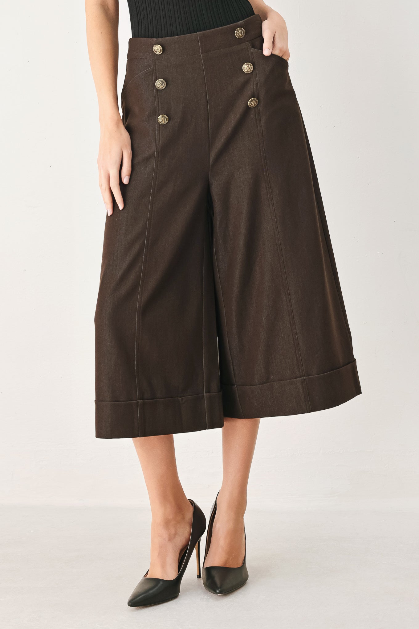 ESPRESSO MUSE WOVEN CULOTTES PANTS