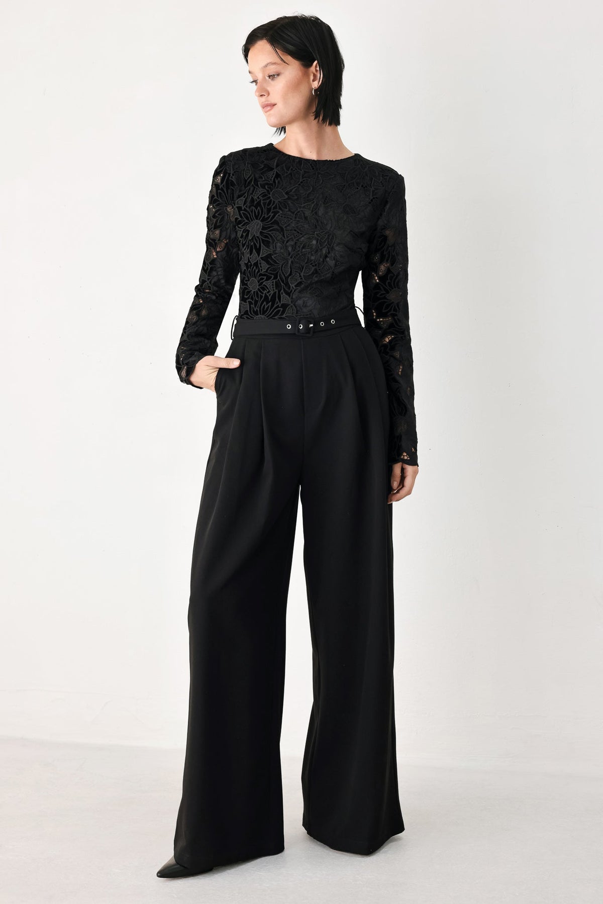 AFTER DARK LACE WIDE LEG JUMPSUIT