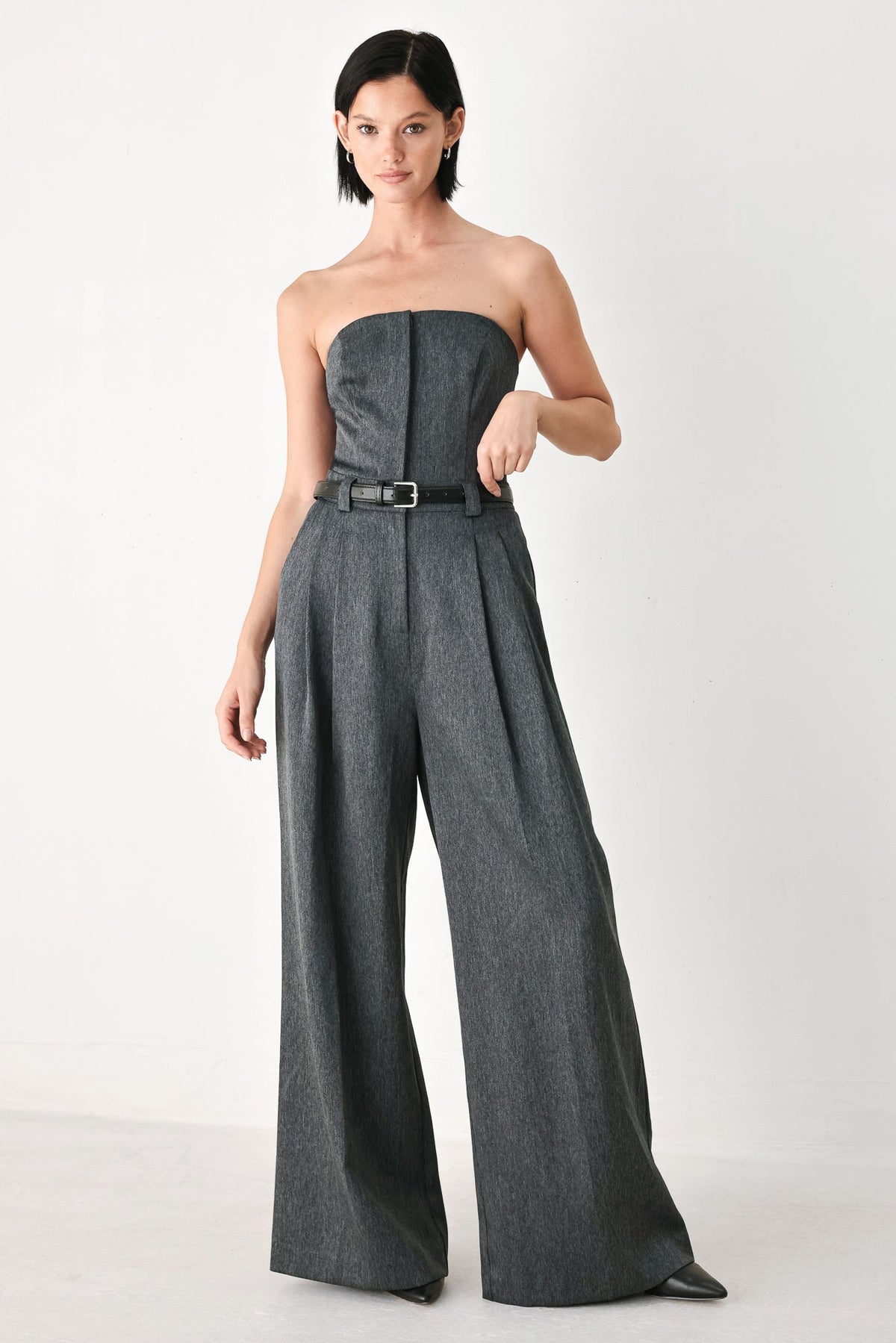 POWER HOUR STRAPLESS BELTED JUMPSUIT