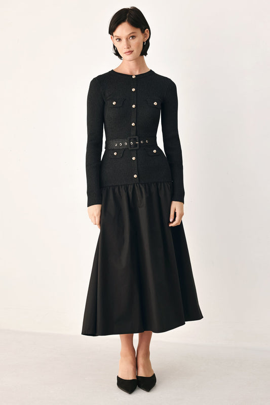 CITY AFTER DARK MIXED MEDIA MIDI DRESS