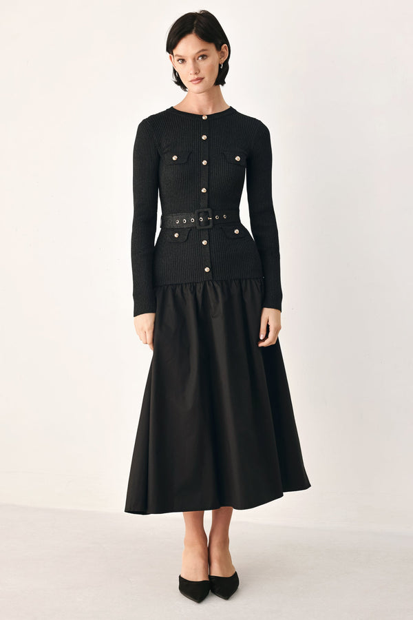 CITY AFTER DARK MIXED MEDIA MIDI DRESS