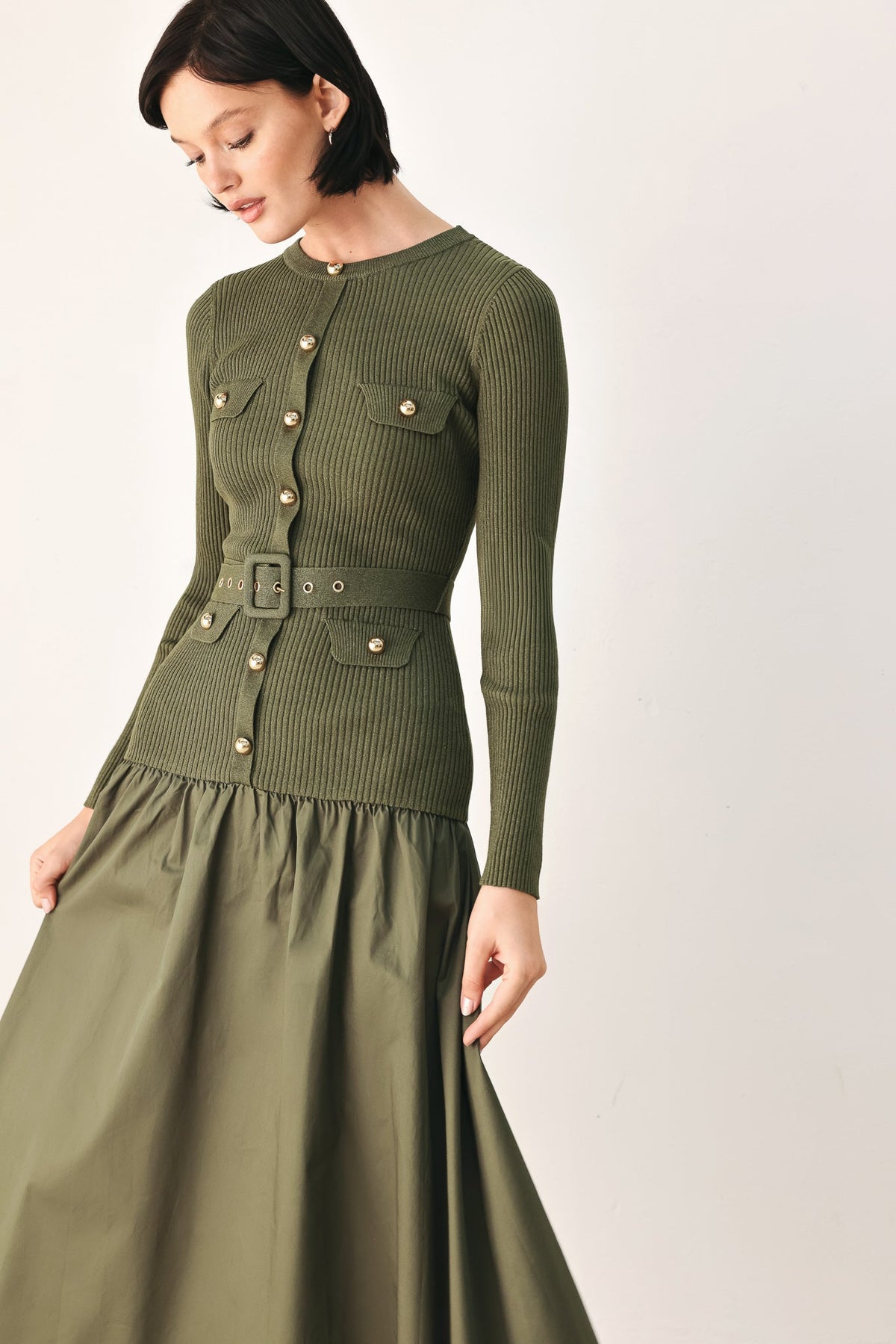 CITY AFTER DARK MIXED MEDIA MIDI DRESS