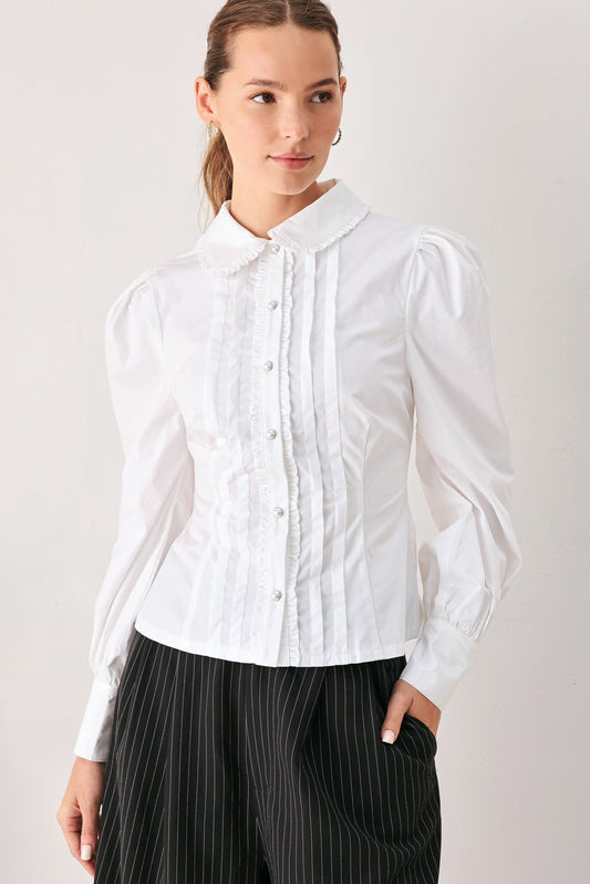 REGENCY PINTUCK LONG-SLEEVE WOVEN TOP