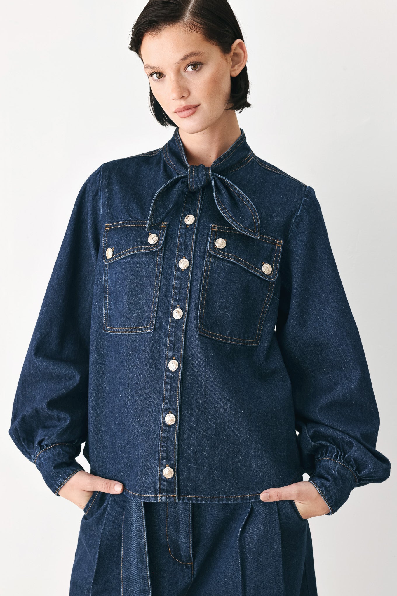 DEEP INDIGO MODERN MUSE DENIM TOP