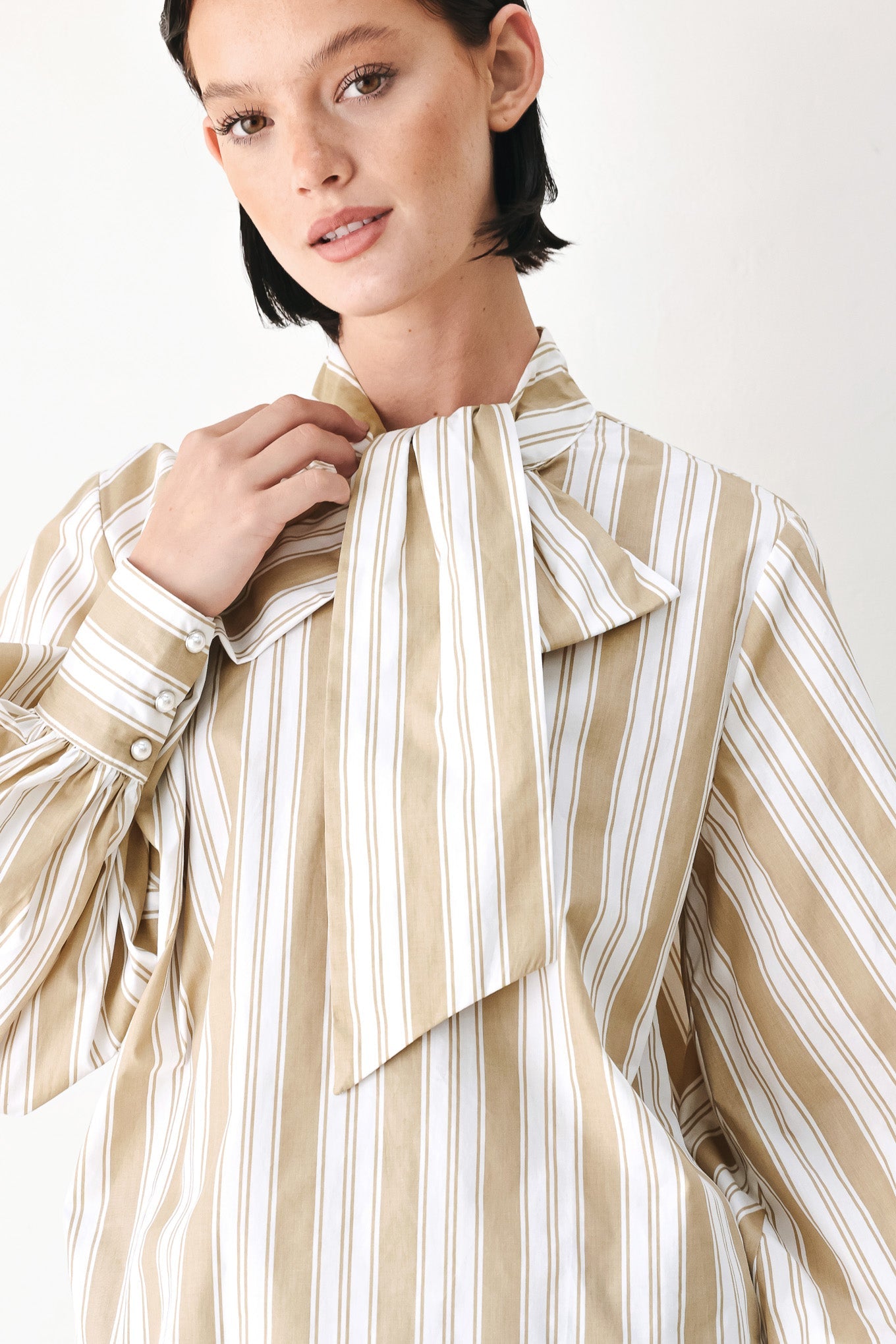 CHAMPAGNE STRIPE MUSE WOVEN TOP