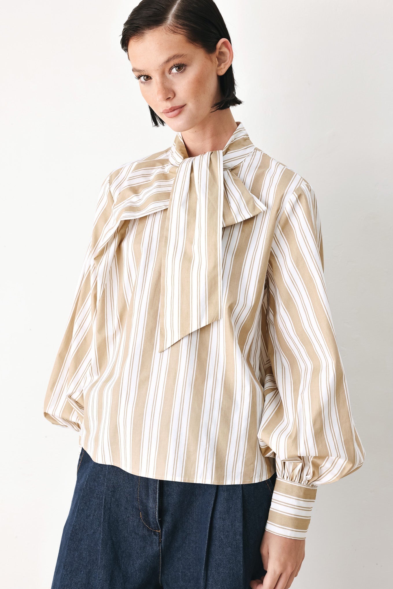 CHAMPAGNE STRIPE MUSE WOVEN TOP