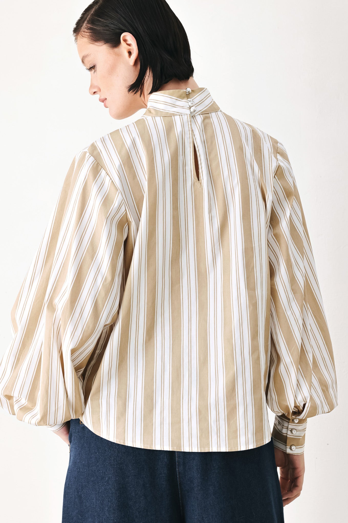 CHAMPAGNE STRIPE MUSE WOVEN TOP
