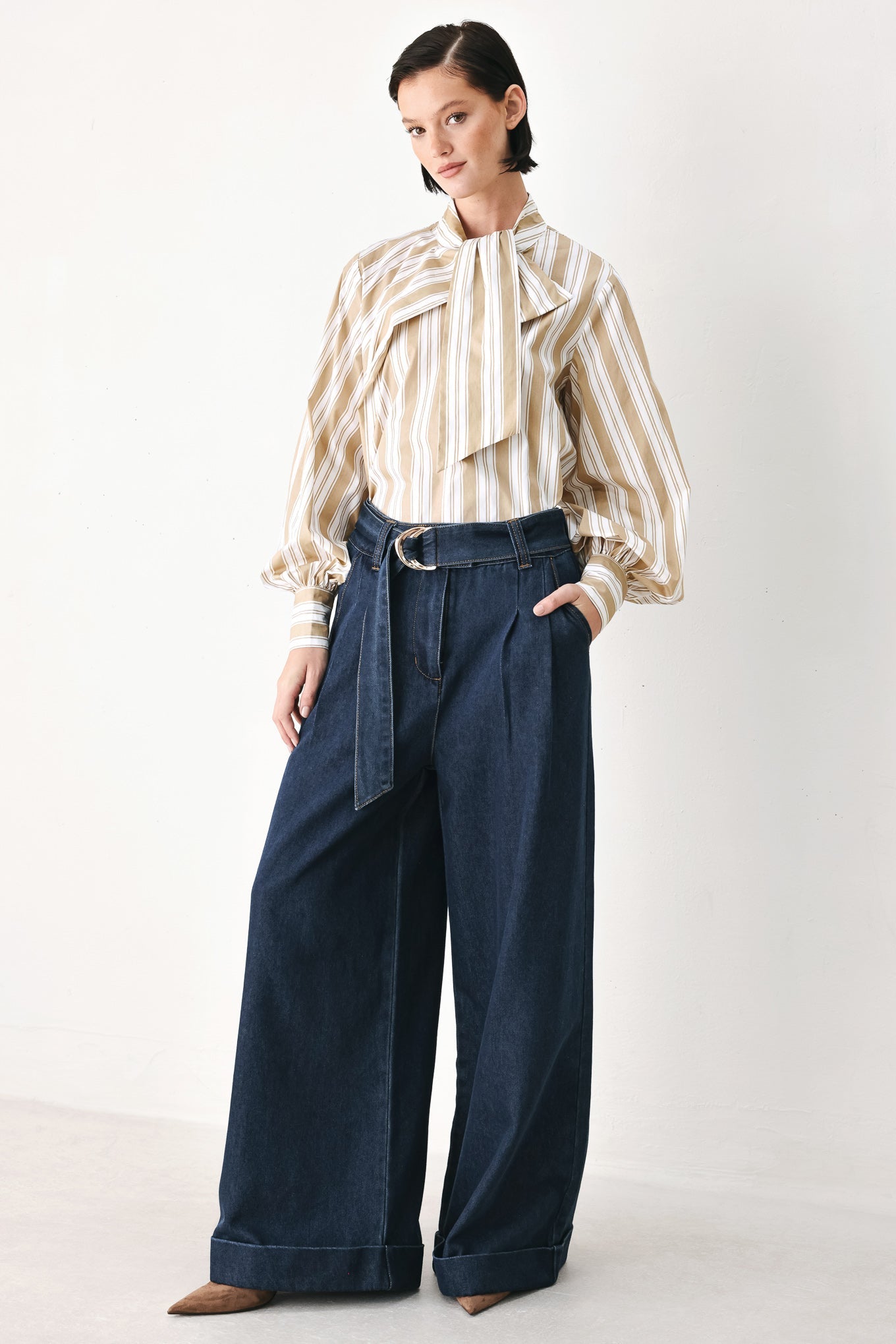 CHAMPAGNE STRIPE MUSE WOVEN TOP