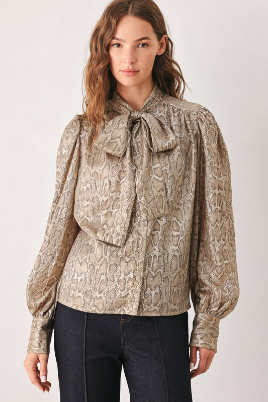 SERPENTINE TAUPE SNAKESKIN WOVEN TOP