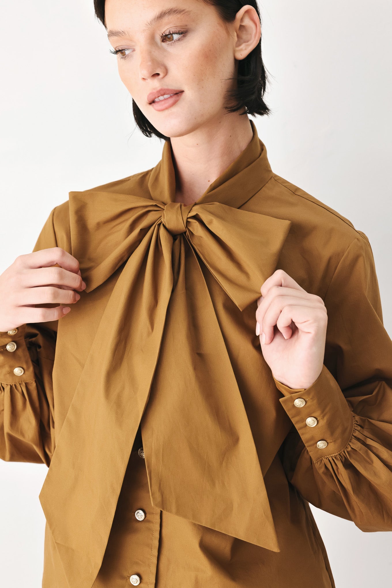 GOLDEN BROWN CASCADE WOVEN TOP