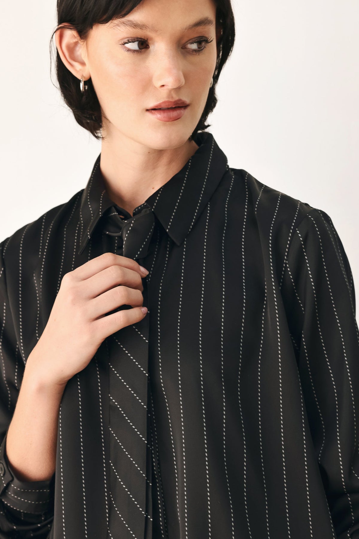 CITY AFTER DARK TIE FRONT STRIPED TOP