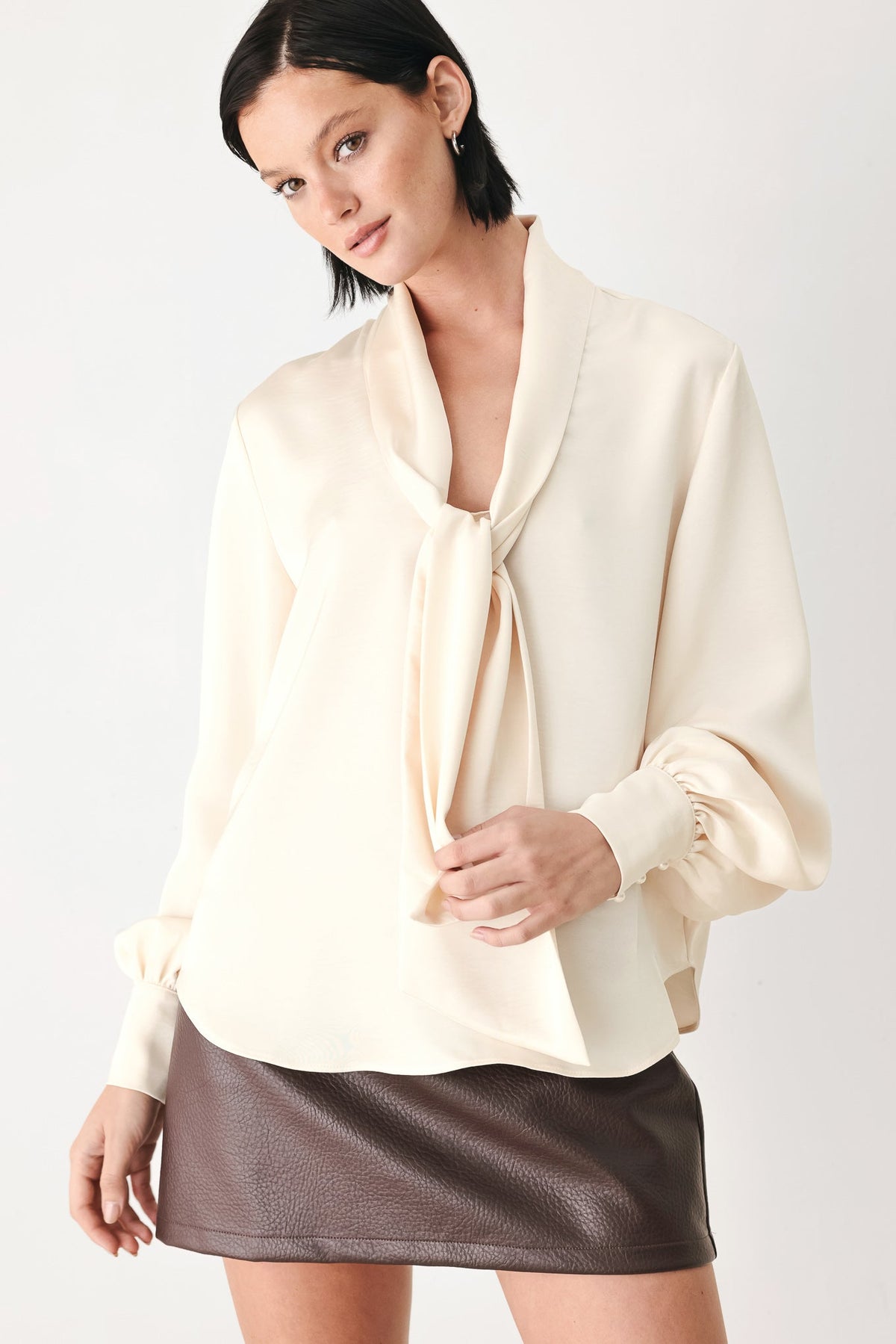 CHAMPAGNE WISHES TIE FRONT BLOUSE