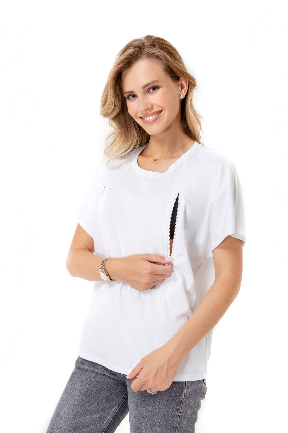 Zip Up Maternity/Nursing T-Shirt