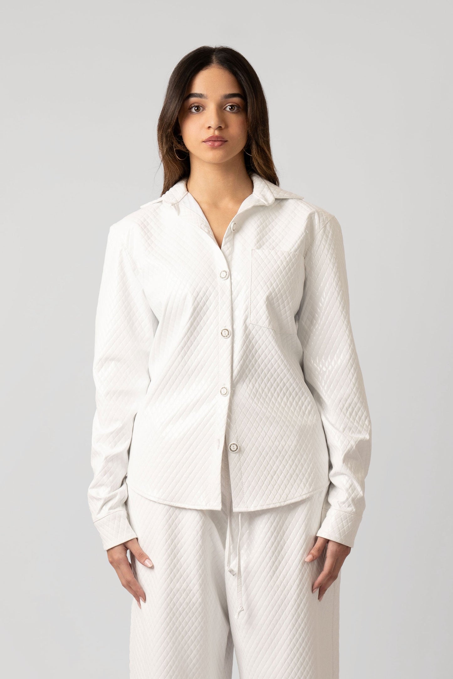 Celeste Quilted Vegan Leather Button-Up