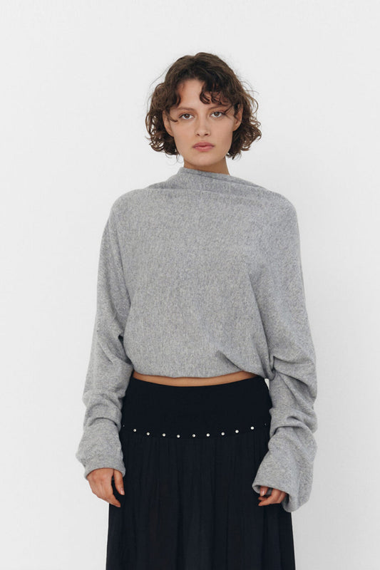 CASHMERE WOOL MULTI-WAY BOLERO TOP IN HEATHER GREY