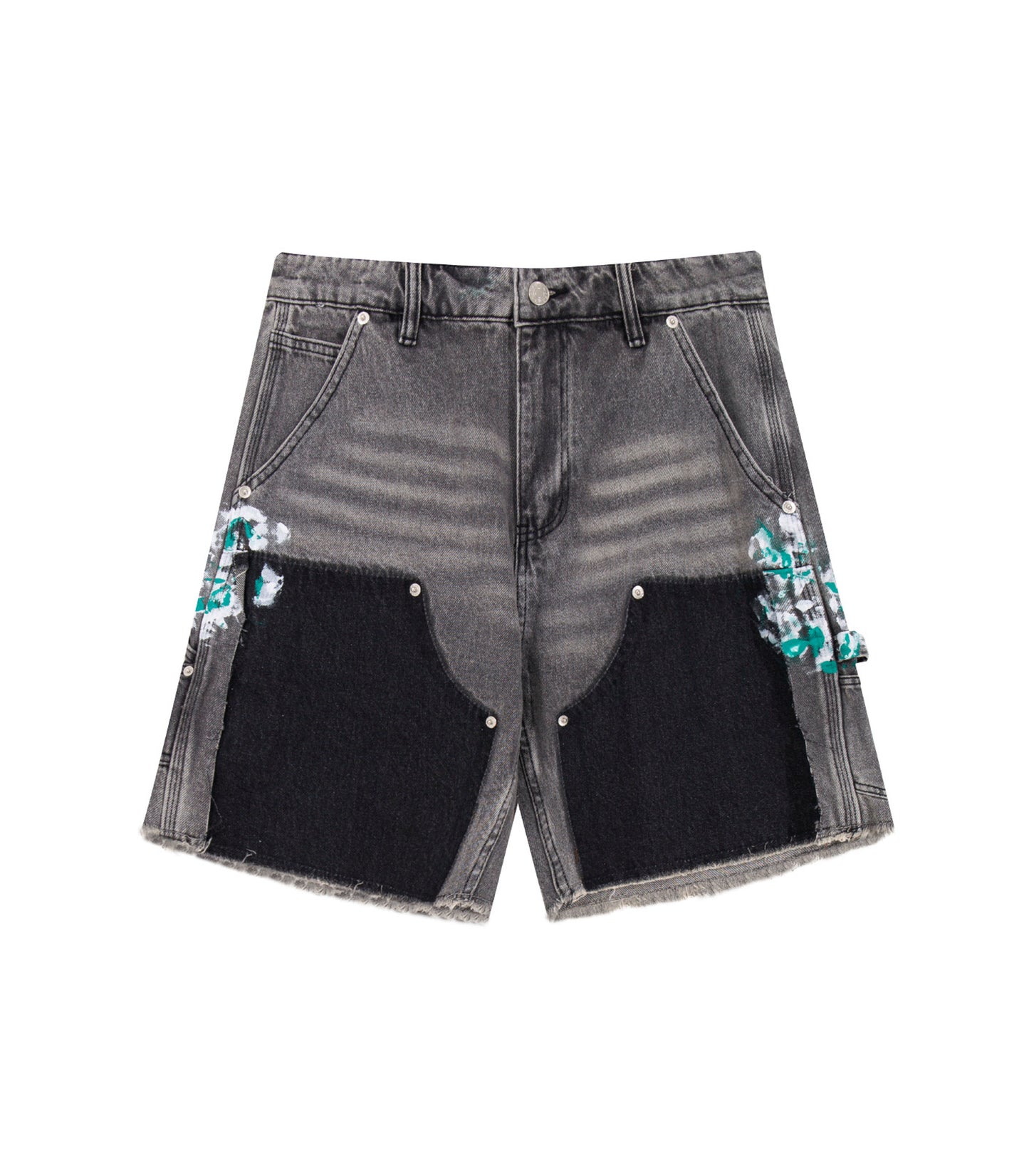 GREY SPLIT PAINTERS SHORTS