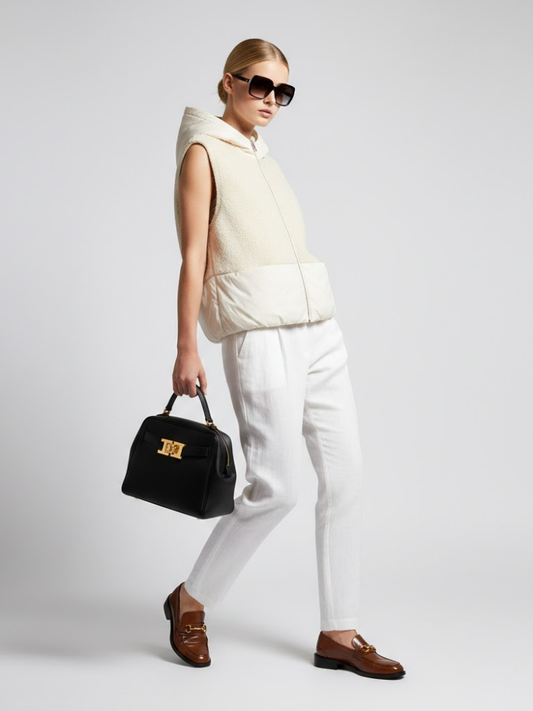 Faux-Shearling and Nylon Mixed Vest with Hood • BYMANYC ® New York