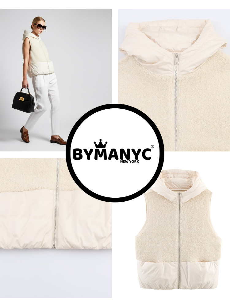 Faux-Shearling and Nylon Mixed Vest with Hood • BYMANYC ® New York