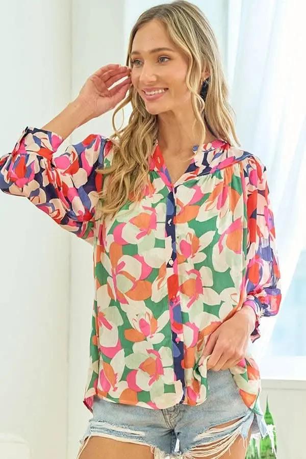 Trendsi Floral Satin Shirt Women's Button Down Top - Soft & Stylish