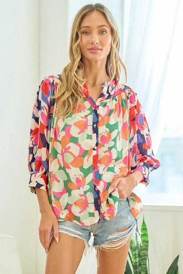 Trendsi Floral Satin Shirt Women's Button Down Top - Soft & Stylish