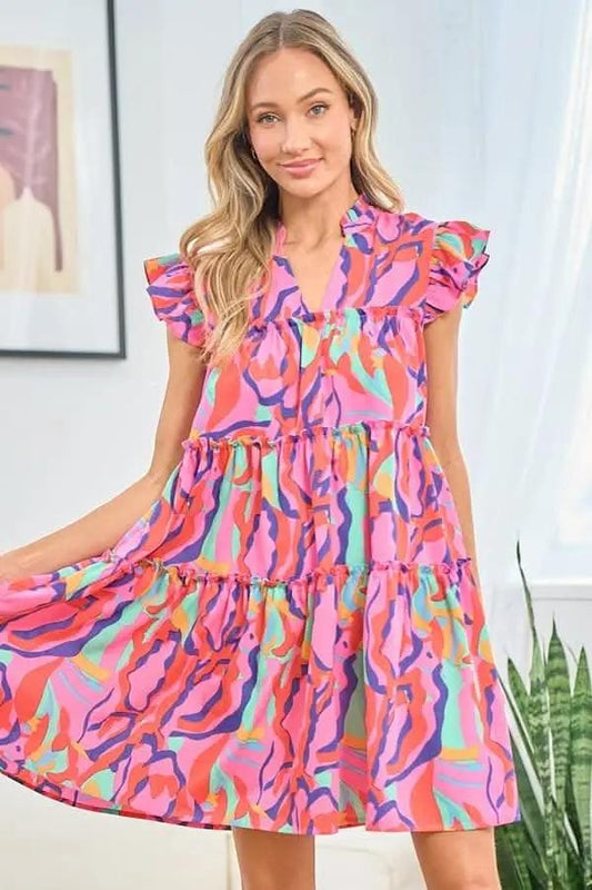 Trendsi Printed Ruffle Dress Women's Casual Summer Dress Cute & Flirty