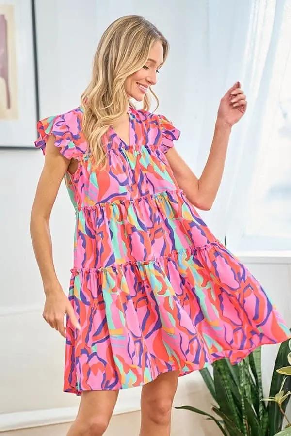Trendsi Printed Ruffle Dress Women's Casual Summer Dress Cute & Flirty