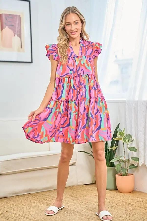 Trendsi Printed Ruffle Dress Women's Casual Summer Dress Cute & Flirty