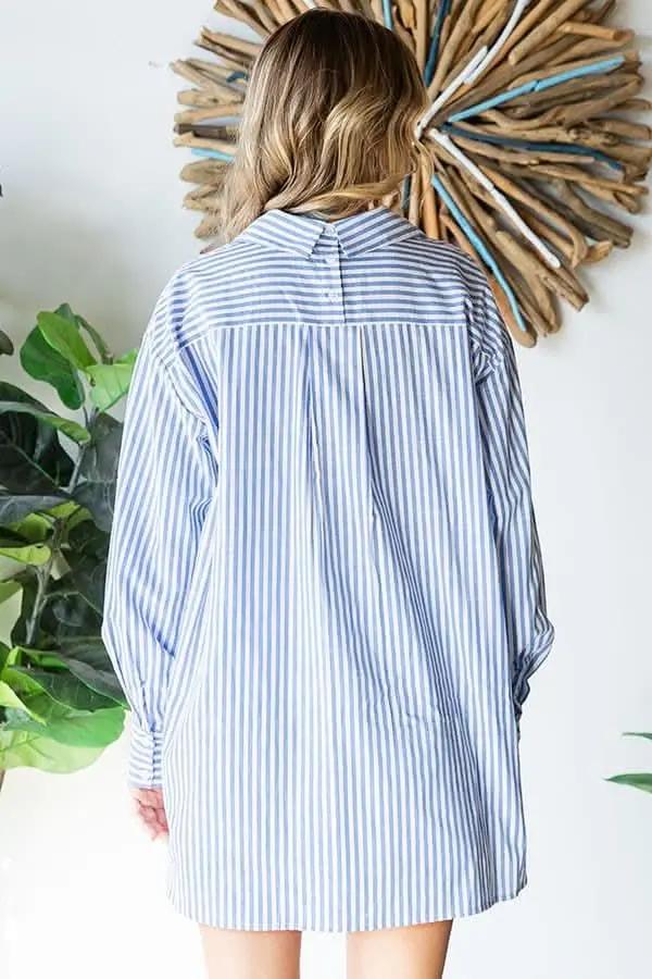 Trendsi Striped Button Down Women's High-Low Shirt - Casual, Trendy
