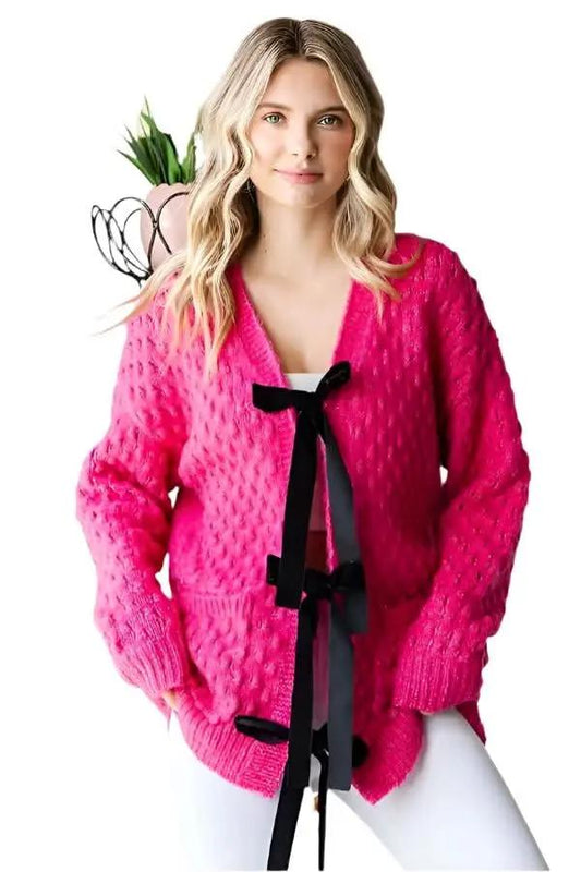 Trendsi Open Knit Cardigan Women's Lightweight Tie-Front Sweater Top
