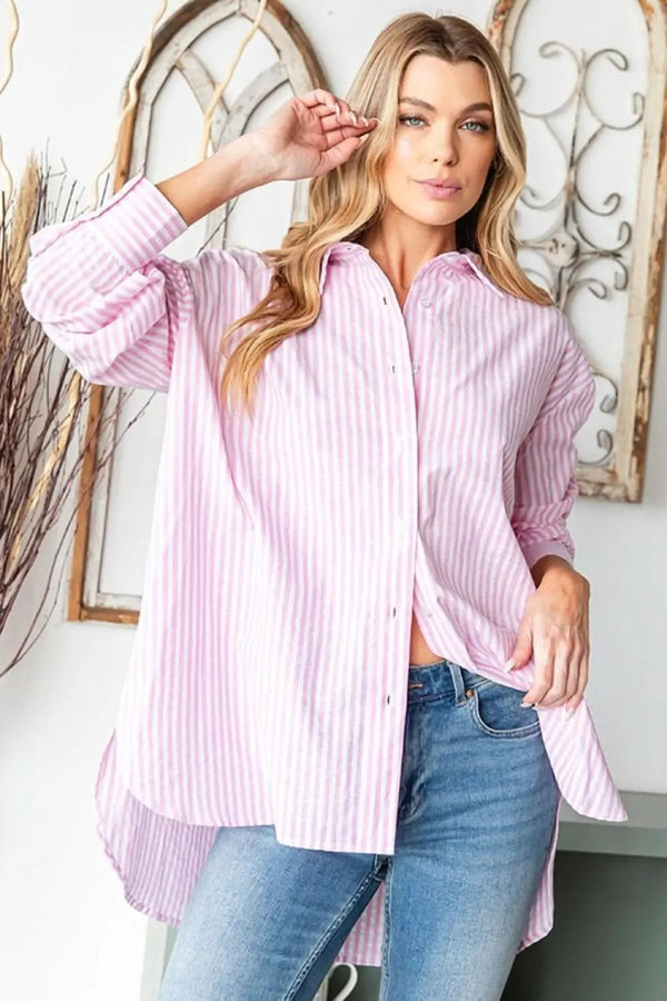 Trendsi Striped Button Down Women's Casual Shirt - Lightweight, TikTok Style