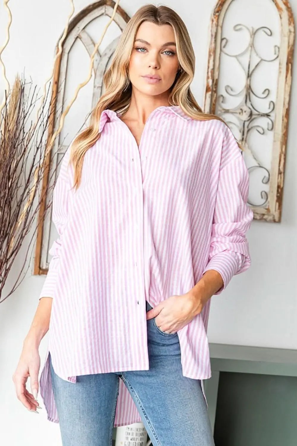 Trendsi Striped Button Down Women's Casual Shirt - Lightweight, TikTok Style