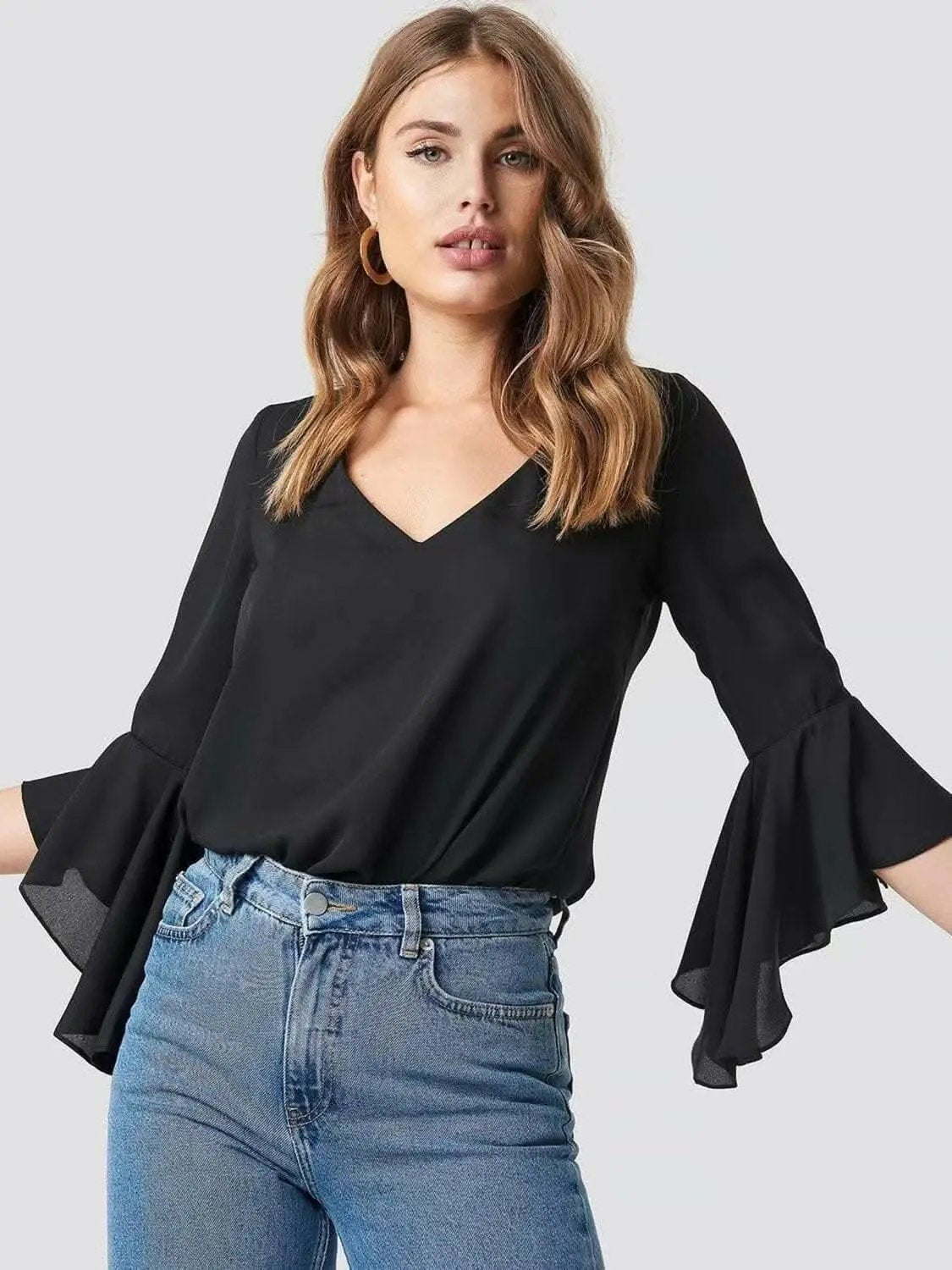 Trendsi Necklaces - Flirty sheer blouse with flounce sleeves