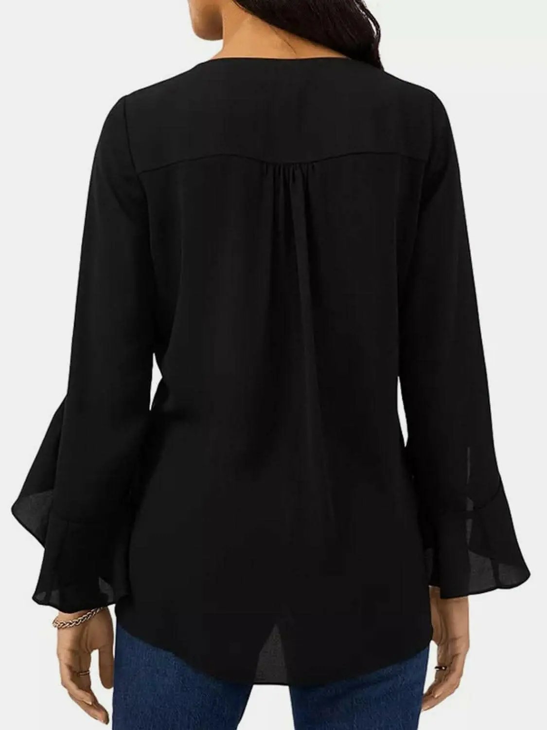 Trendsi Necklaces - Flirty sheer blouse with flounce sleeves