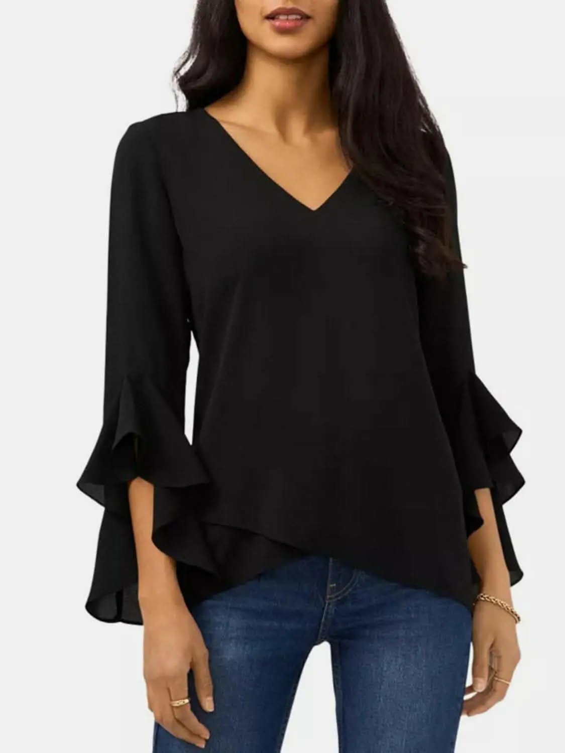 Trendsi Necklaces - Flirty sheer blouse with flounce sleeves
