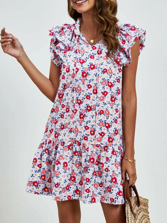 Trendsi swimwear - Floral Cap Sleeve Mini Dress