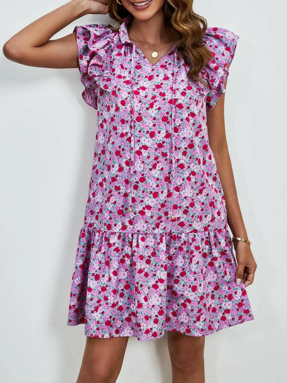 Trendsi swimwear - Floral Cap Sleeve Mini Dress