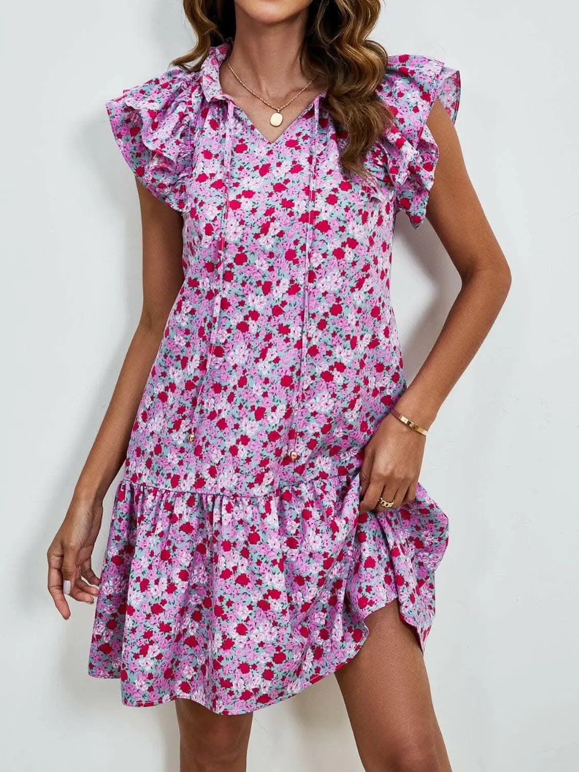 Trendsi swimwear - Floral Cap Sleeve Mini Dress