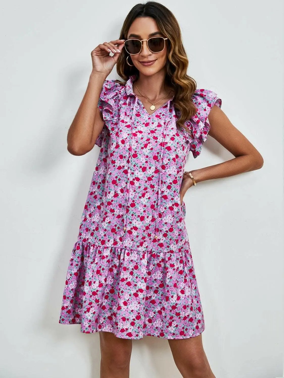 Trendsi swimwear - Floral Cap Sleeve Mini Dress