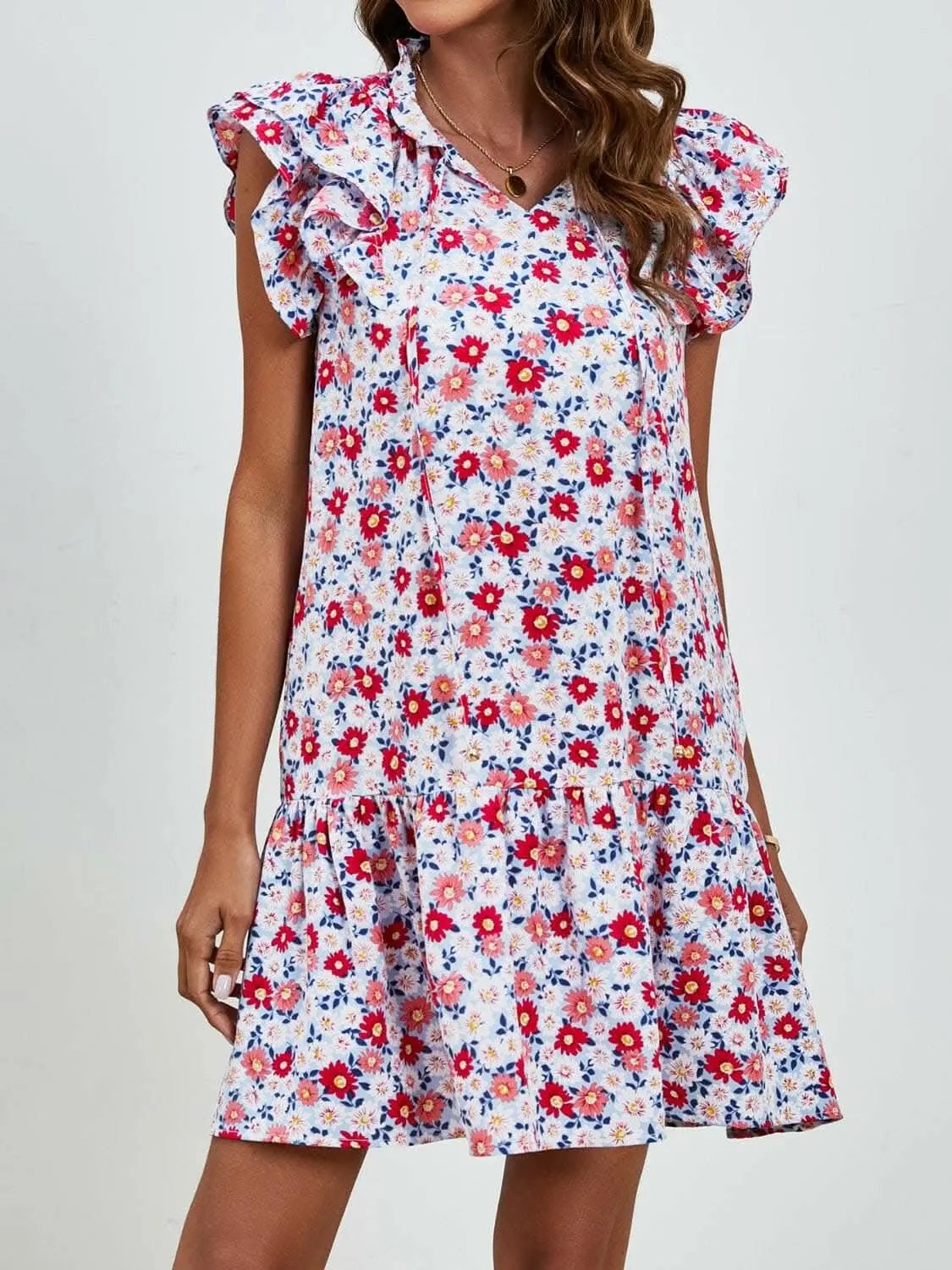 Trendsi swimwear - Floral Cap Sleeve Mini Dress